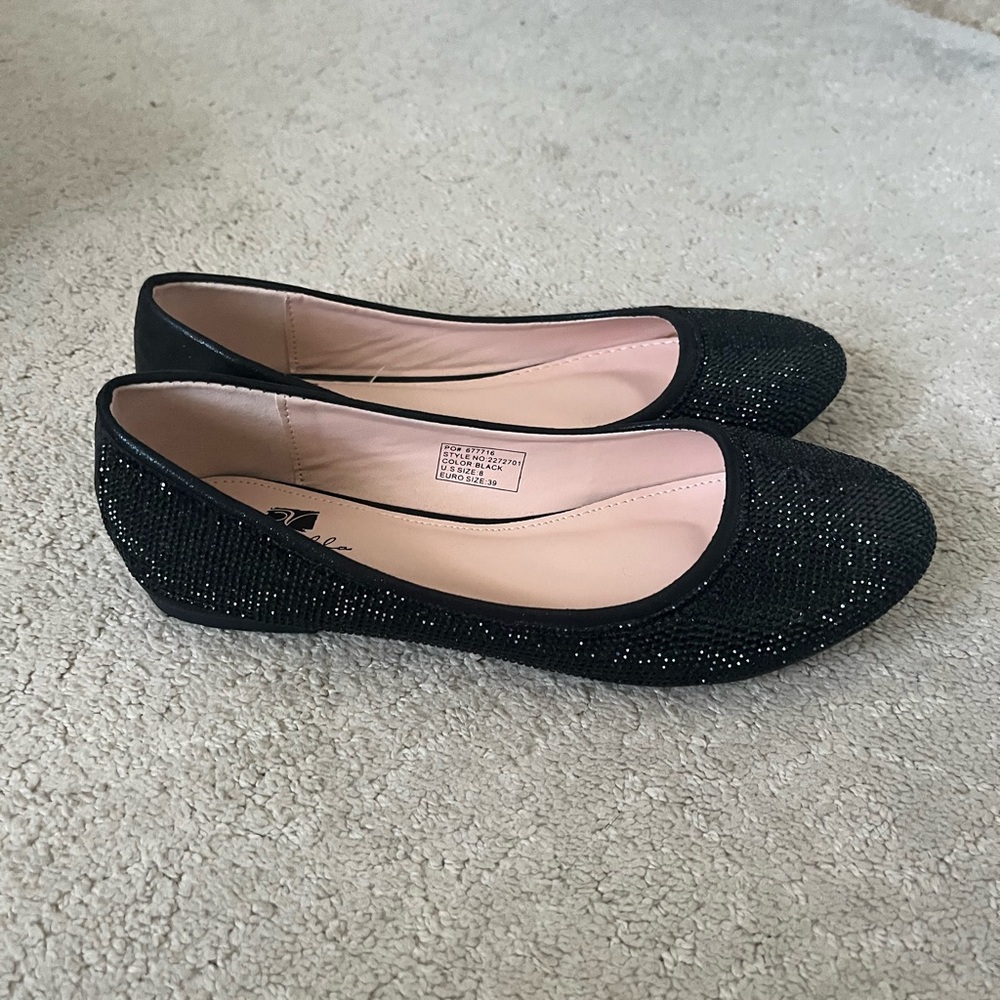 Black Glitter Flats with Rounded Toe